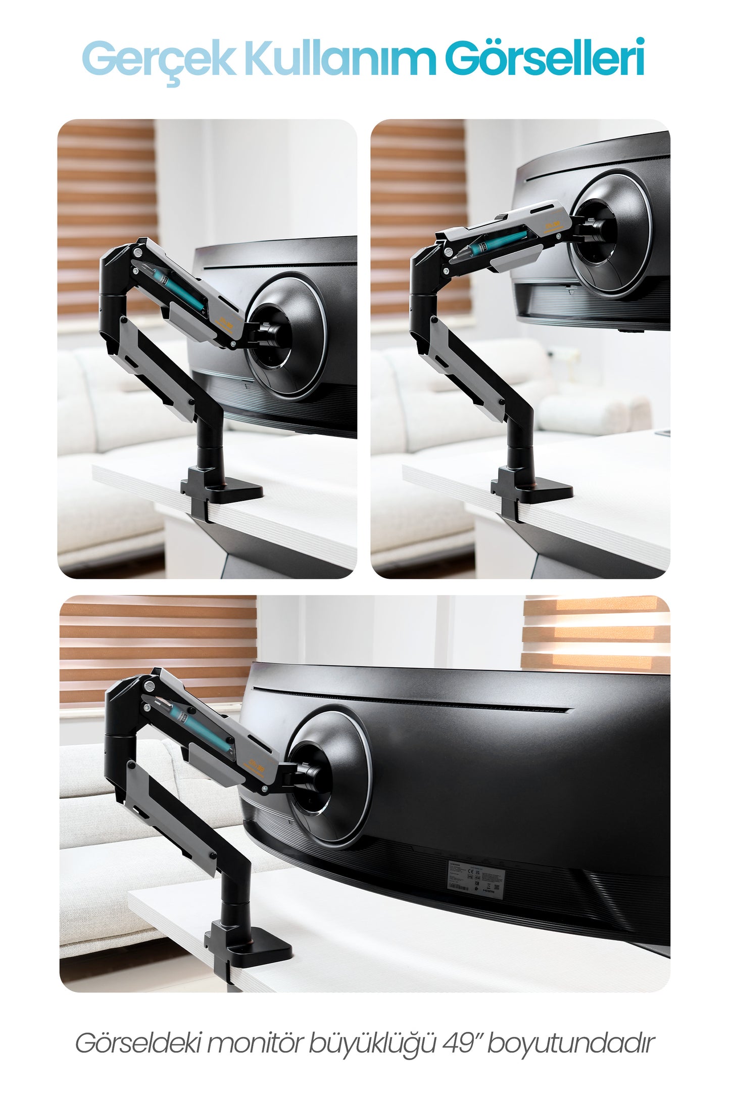 Armada Monitör Kolu Arm 75x75 – 200x200 VESA Uyumluluğu — 24"–57" 30kg Kapasiteli
