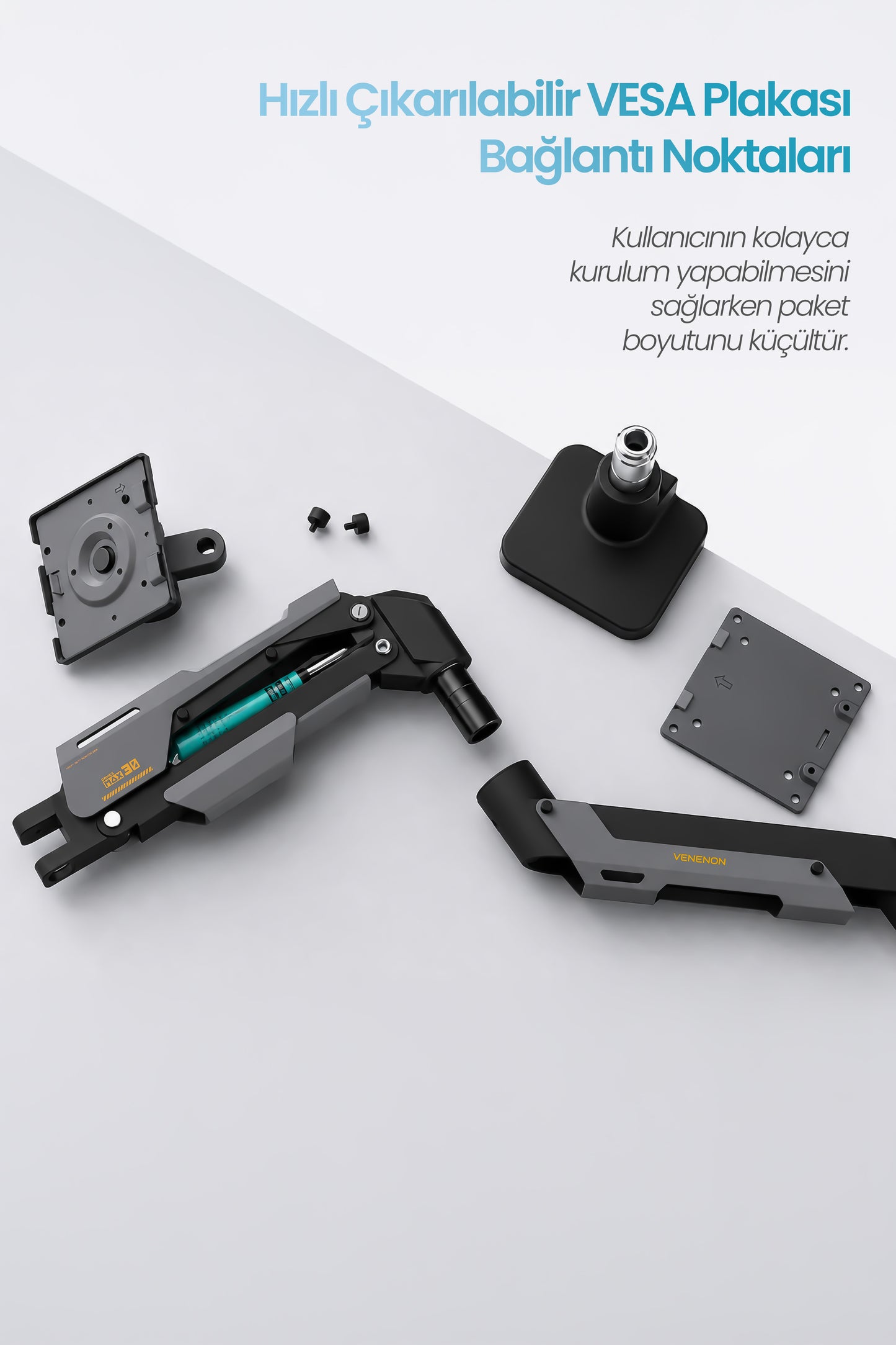 Armada Monitör Kolu Arm 75x75 – 200x200 VESA Uyumluluğu — 24"–57" 30kg Kapasiteli