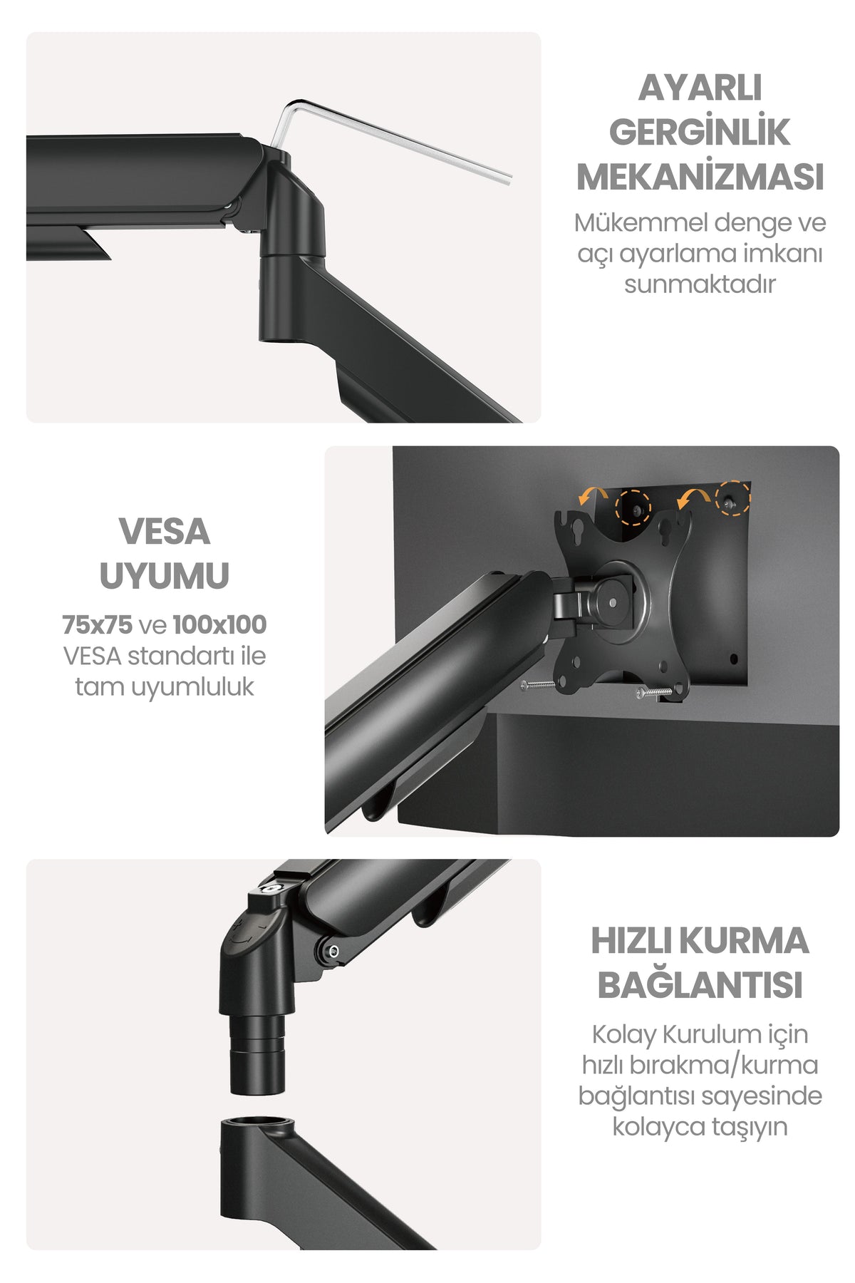 Hareketli Monitör Kolu 2026 Ergonomik Gazlı