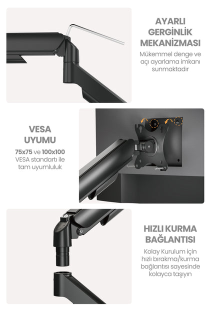 Hareketli Monitör Kolu 2026 Ergonomik Gazlı