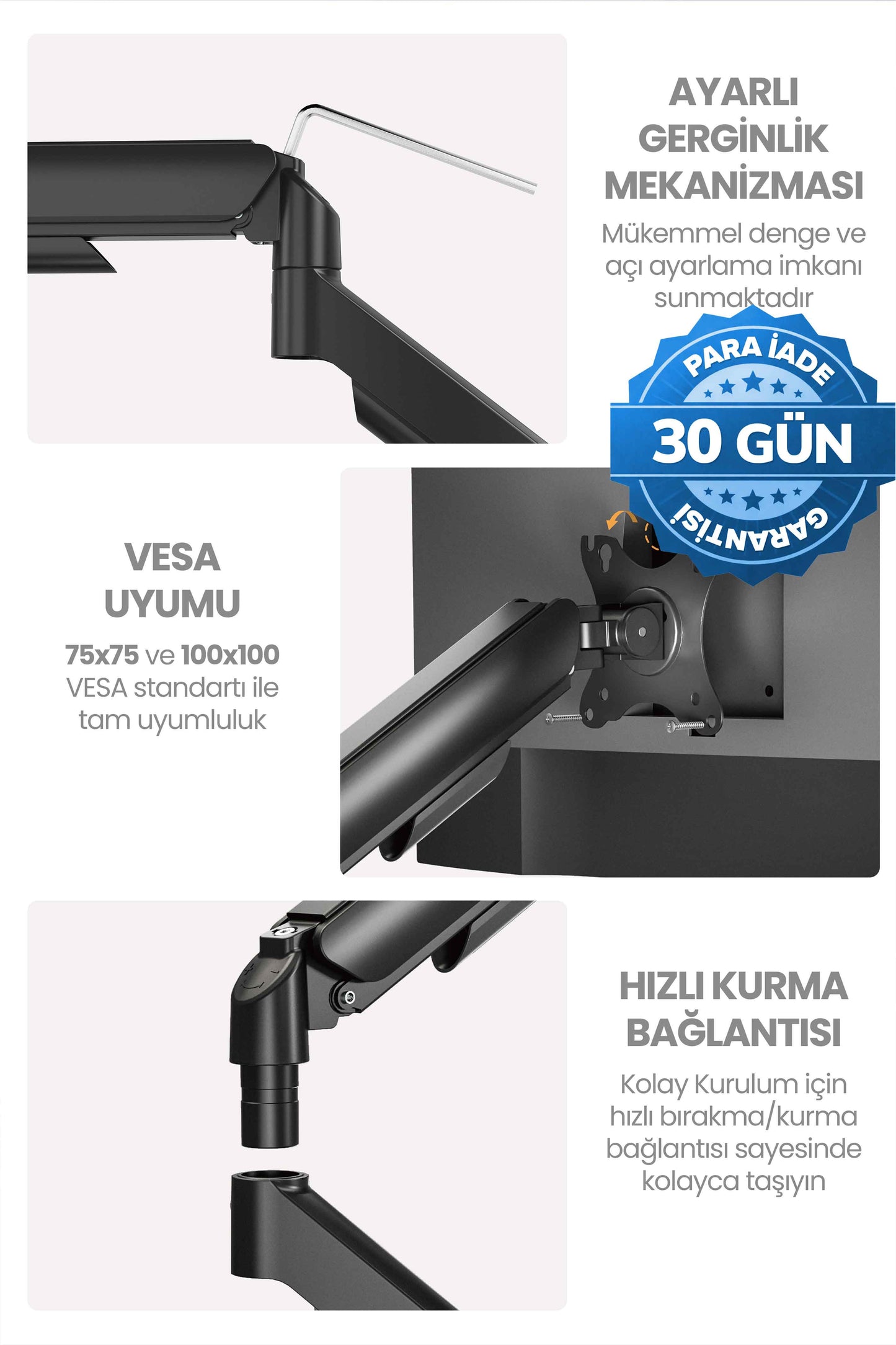 Hareketli Monitör Kolu 2026 Ergonomik Gazlı