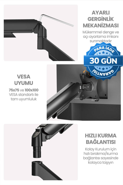 Hareketli Monitör Kolu 2026 Ergonomik Gazlı