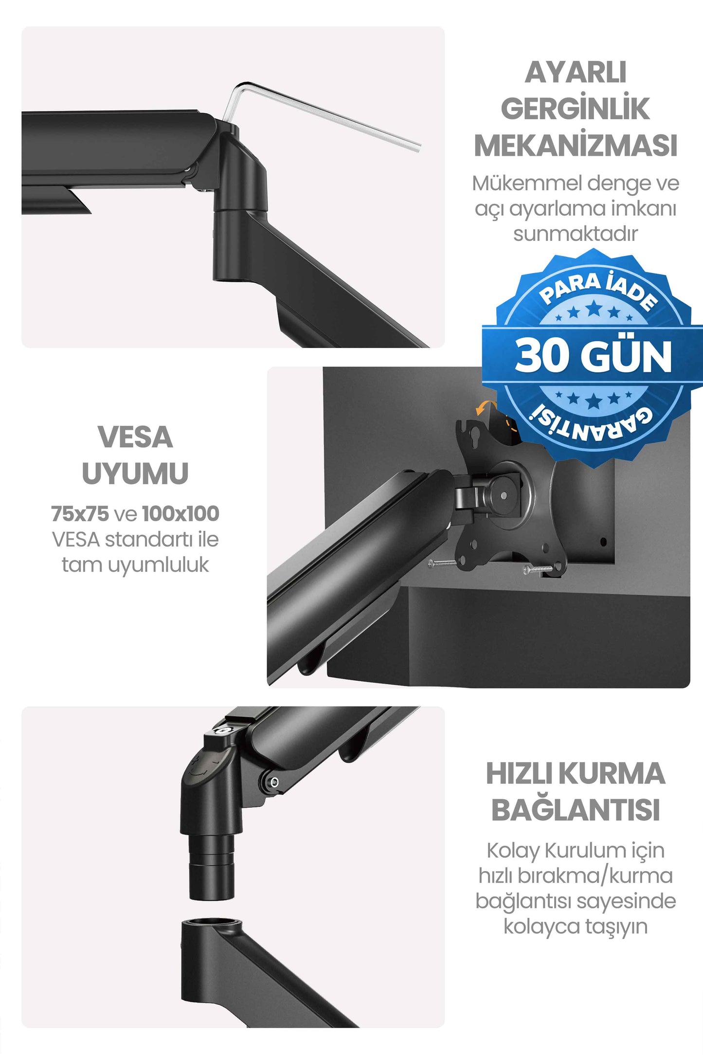 Hareketli Monitör Kolu 2026 Ergonomik Gazlı