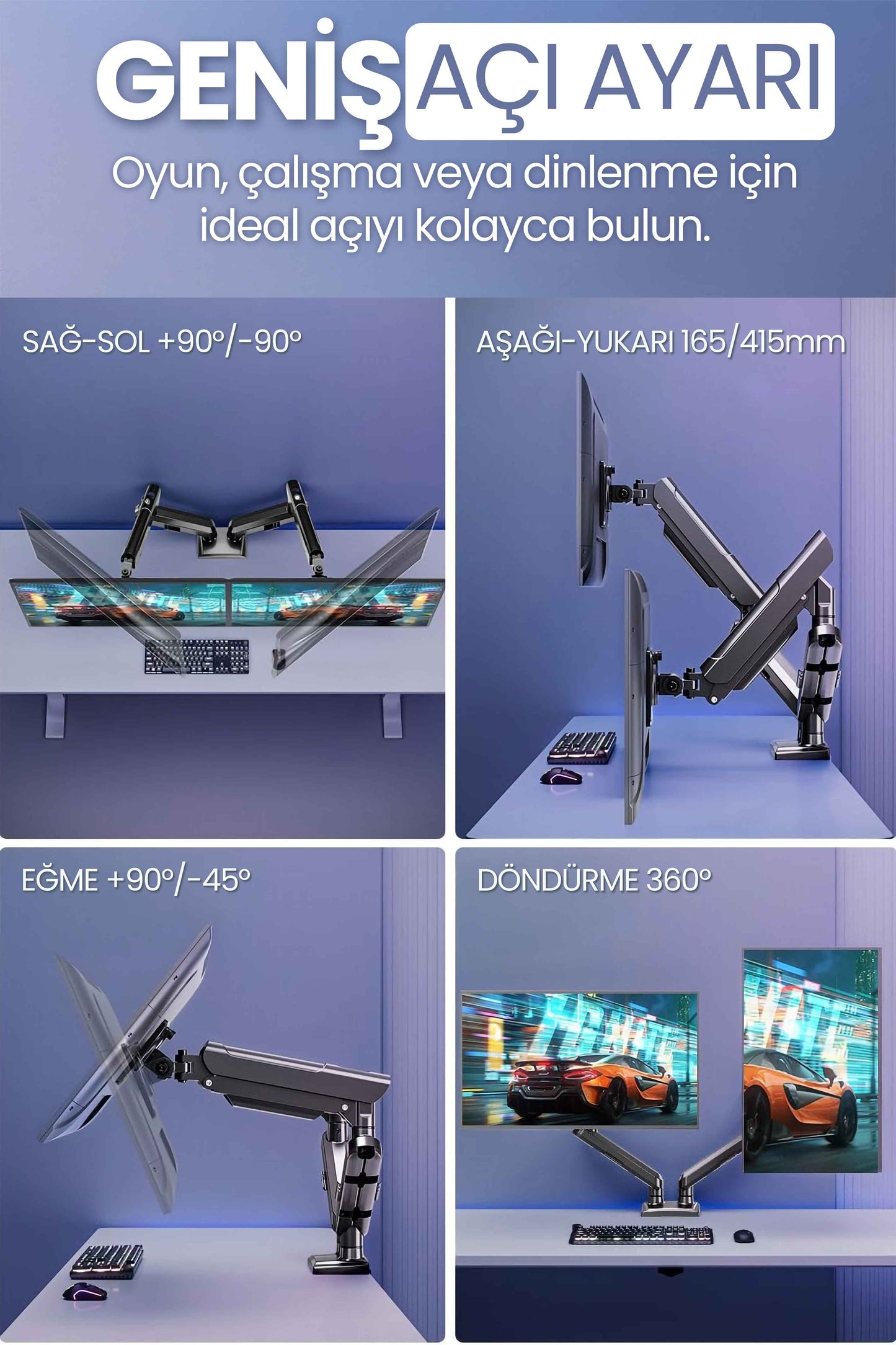 Hareketli Monitör Kolu 2026 Ergonomik Gazlı