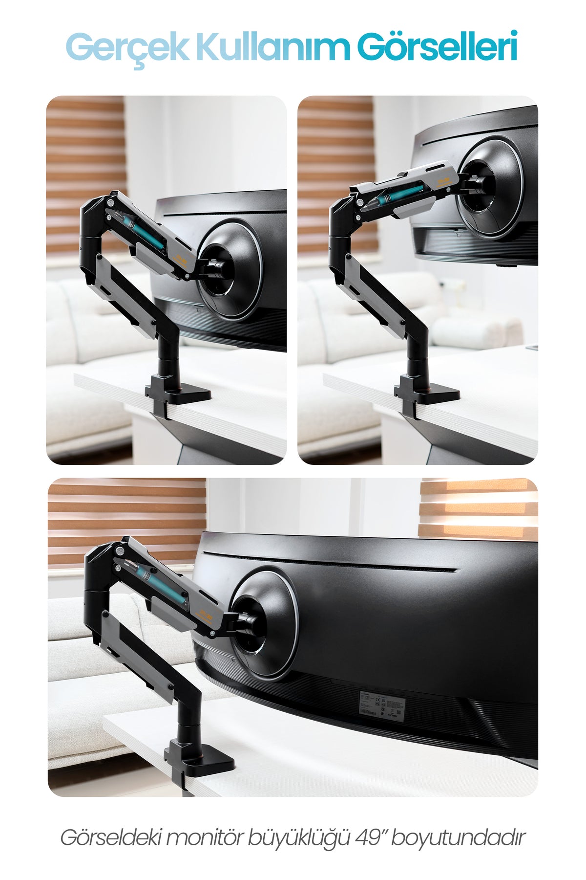 Armada Monitör Kolu Arm 75x75 – 200x200 VESA Uyumluluğu — 24"–57" 30kg Kapasiteli