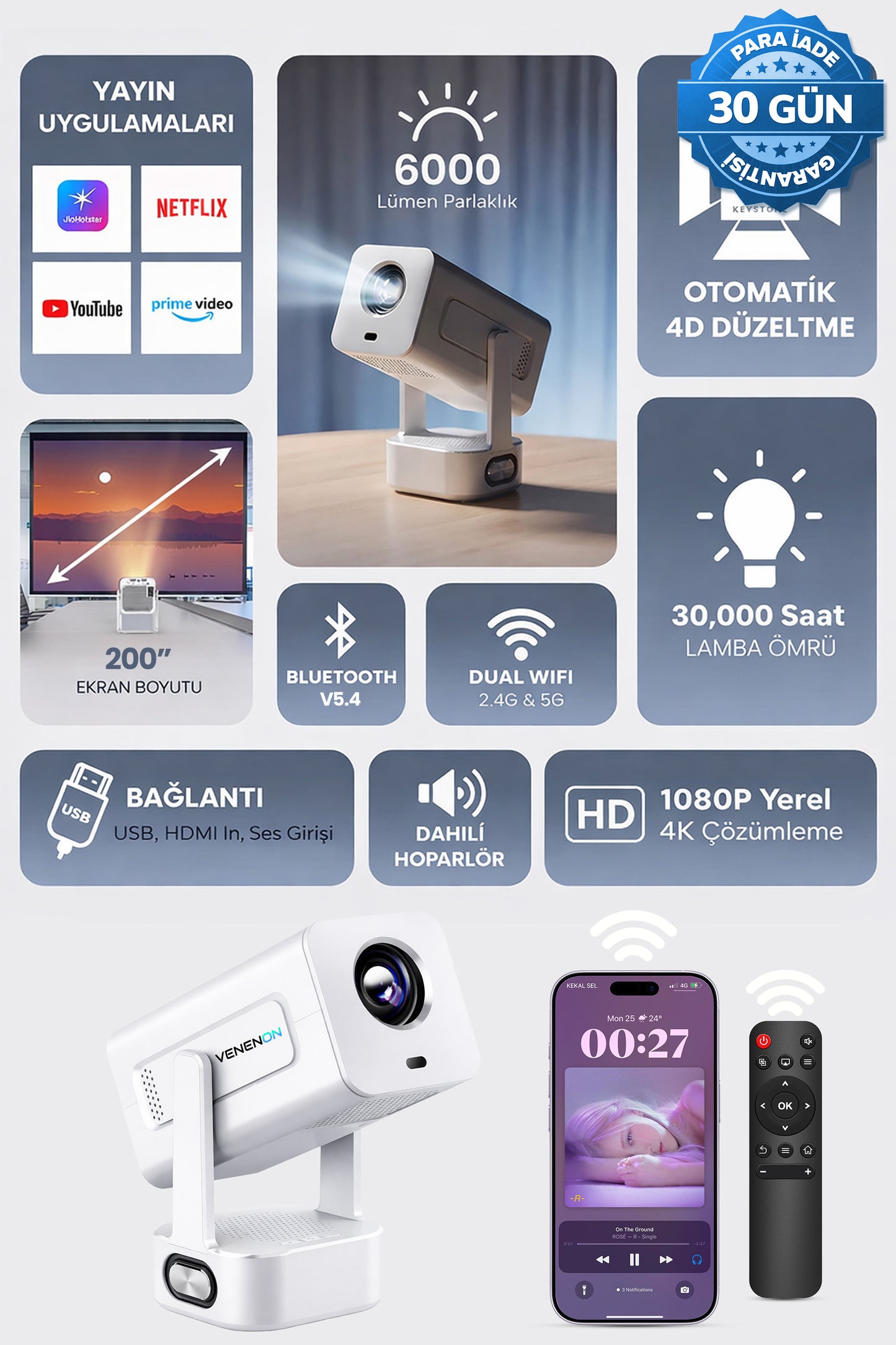 Sun602 Ev Sineması Projektör Auto Focus