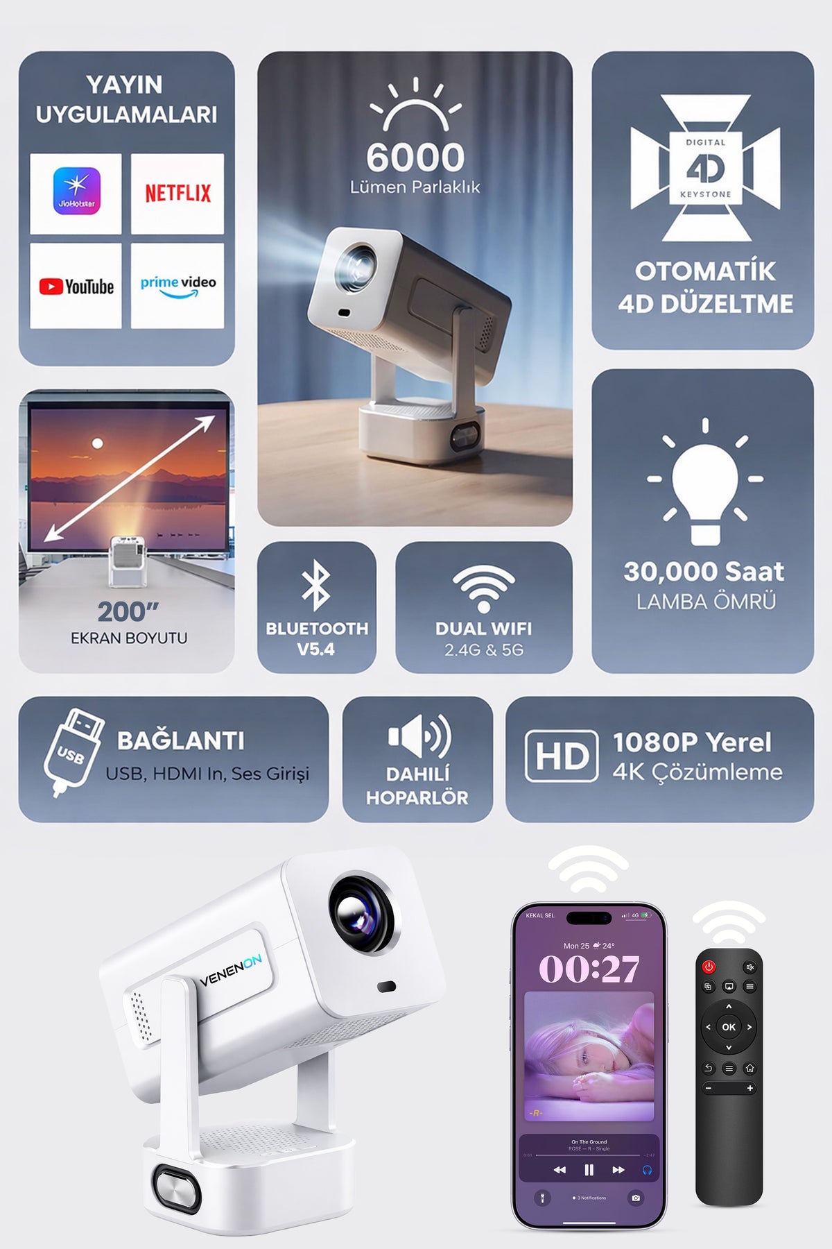 Ev Sineması Projektör Auto Focus