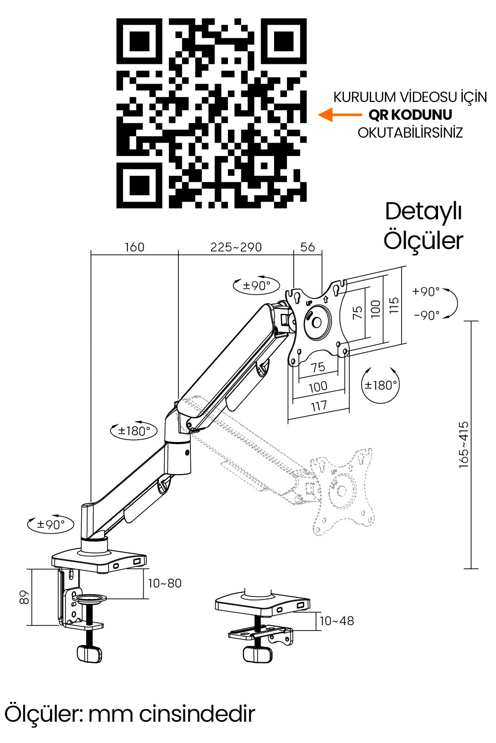 Hareketli Monitör Kolu 2026 Ergonomik Gazlı