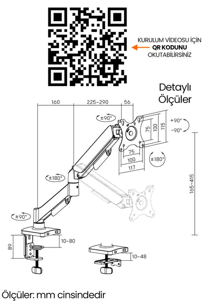 Hareketli Monitör Kolu 2026 Ergonomik Gazlı