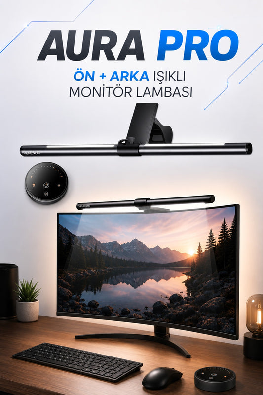 Aura-Pro Monitör Lambası Ön-Arka Işık Kumandalı Kademeli Parlaklık Renk Ayarlı Masa PC Ekran Işığı